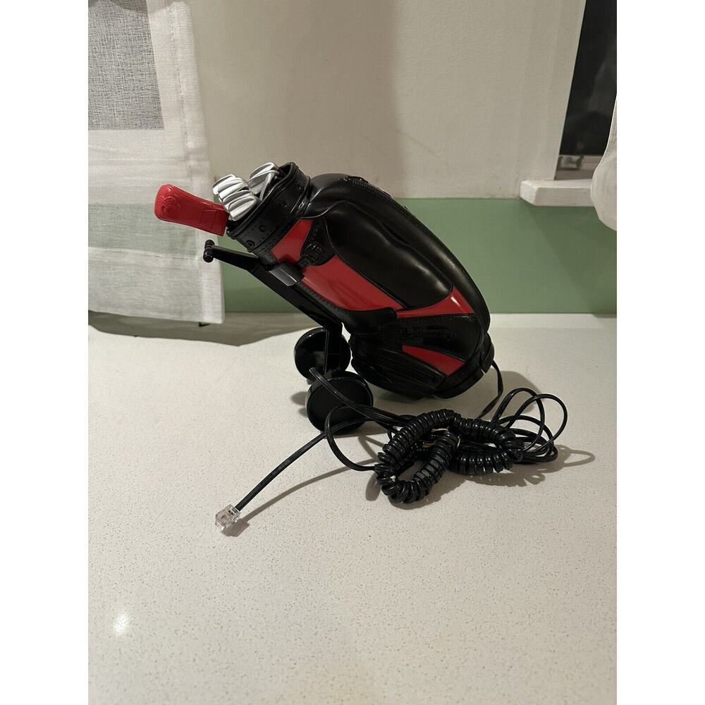 Vintage Golf Bag Telephone Phone Landline-Golf Ball Push Button Black Red WORKS